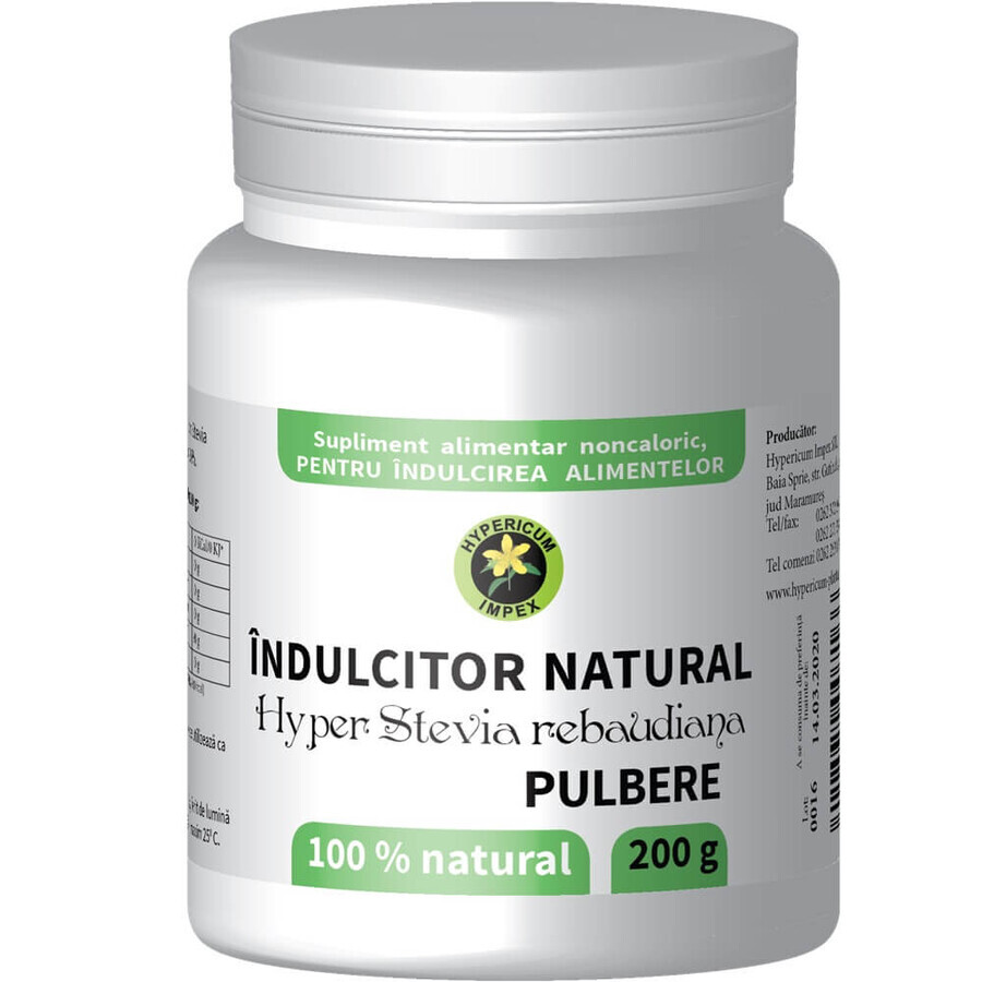 Hiper Stevia rebaudiana edulcorante en polvo, 200 g, Hypericum