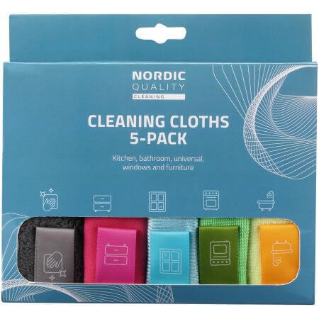 Set de chiffons multi-usages en microfibre, 30 x 30 cm, 5 pièces, Nordic Quality