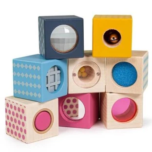 Set van 8 houten zintuiglijke kubussen, + 1 jaar, Big Jigs