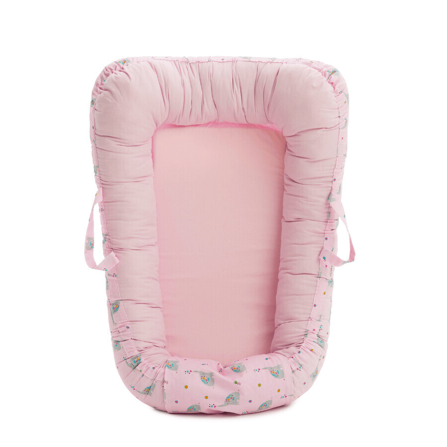 Baby Nest con dos niñas, +0 meses, Rosa/Elefantes, Twindeco