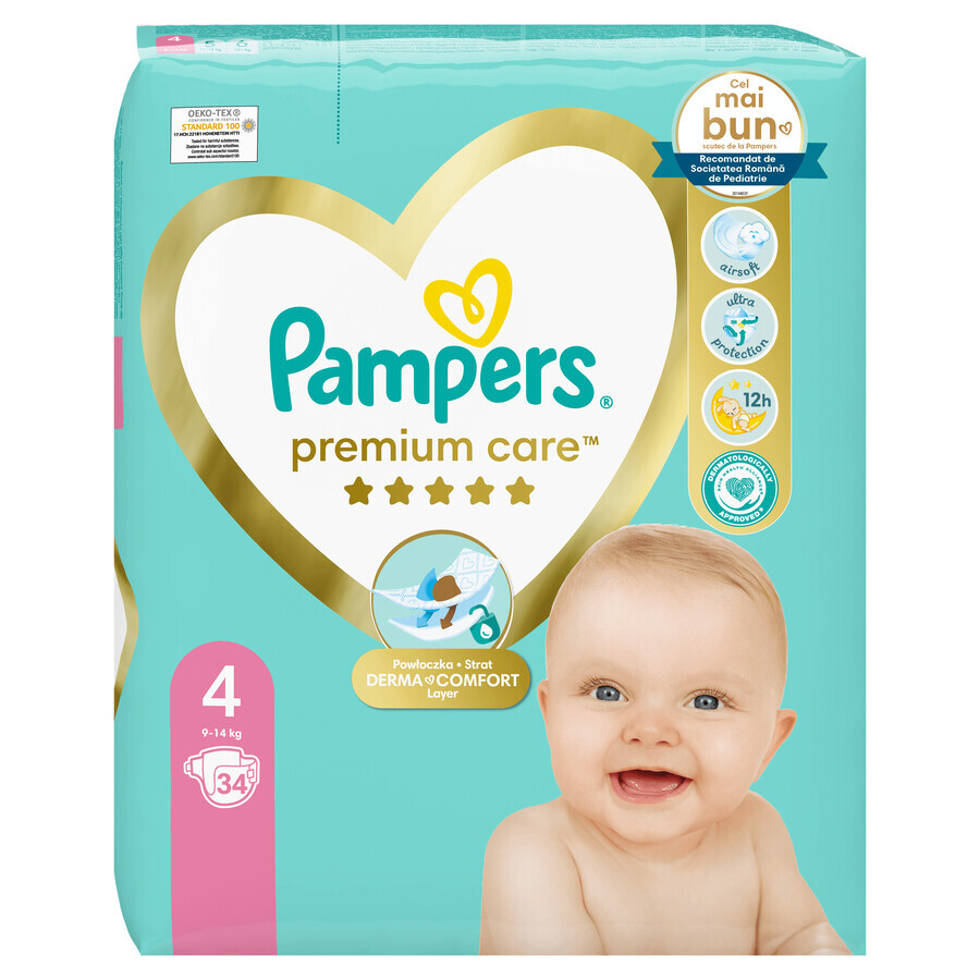 Couches Premium Care, No. 4, 9-14 kg, 34 pcs, Pampers