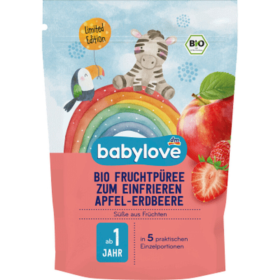 Babylove Piure de fructe cu mere și căpșuni 1 an +, 225 g