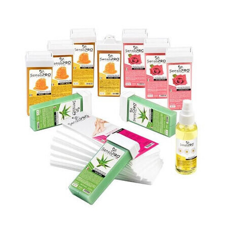 Kit consumibles depilación, SensoPro, 10 ceras, aceite y bandas