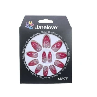 Set van 12 valse nagels met glitters, Janelove, Visiniu
