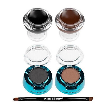 Sprancene Set, Kiss Beauty, Fit Eye Durable, 2 Sprancene Gel, 2 Sprancene Blushes, Penseel, Zwart-Bruin