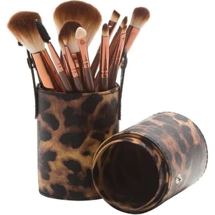 Set mit 12 Makeup-Pinseln, Leoparden-Aufbewahrungsetui
