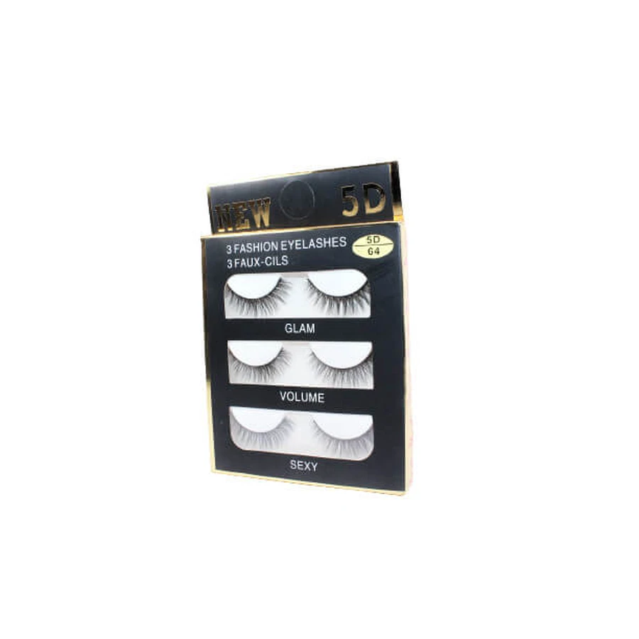 Set of 3 pairs of False Eyelashes, Makeup, 5D, 64