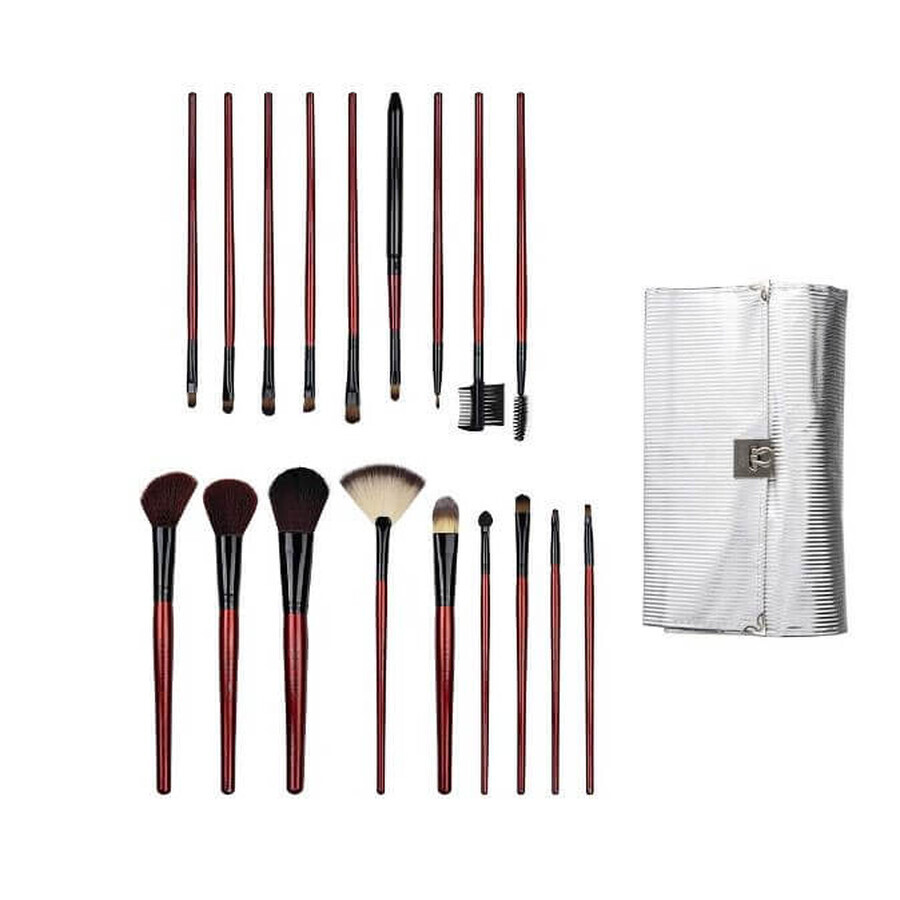 Set van 18 Make-up kwasten, Fraulein38, Zilver, Inclusief zakje