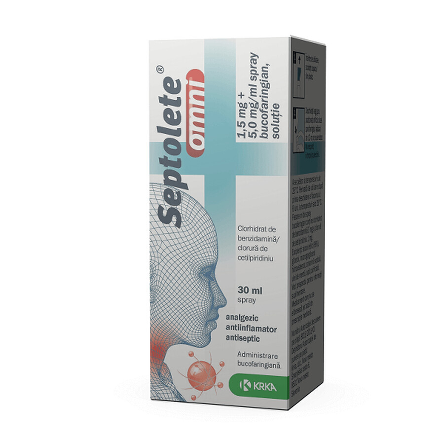 Septolete omni spray, 1,5 mg + 5,0 mg/ml, 30 ml, KRKA