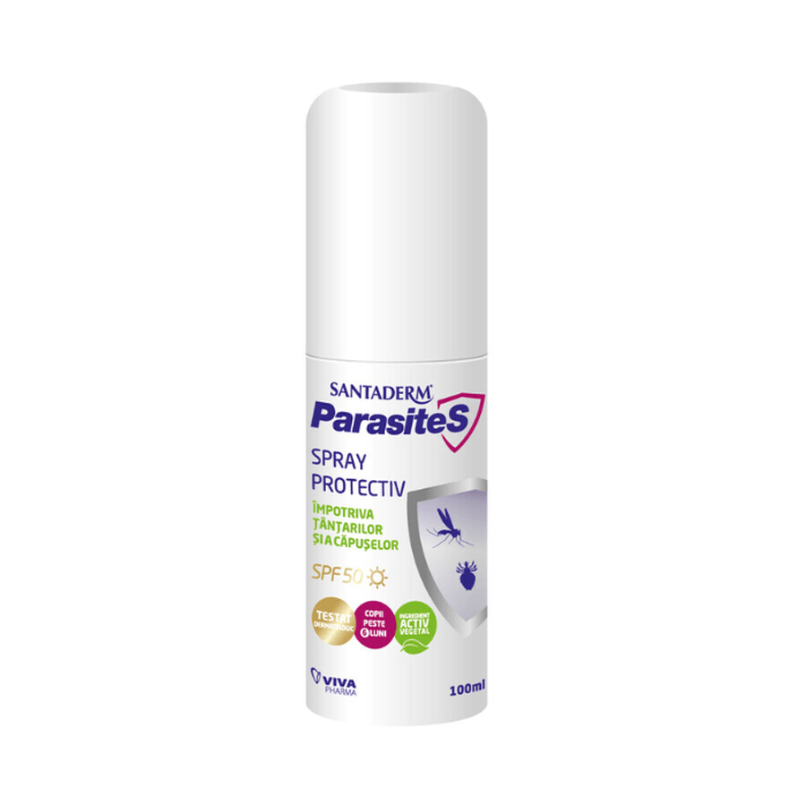 Spray repelent importiva tantarilor si a capuselor SPF 50, Santaderm Parasites, 100 ml, Viva Pharma