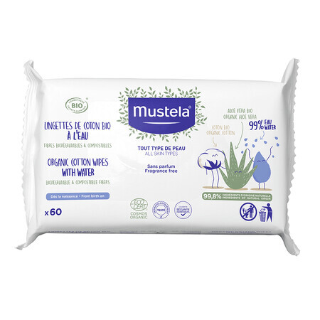 Mustela Bio - Salviette all'Acqua in Cotone, 60 Salviette