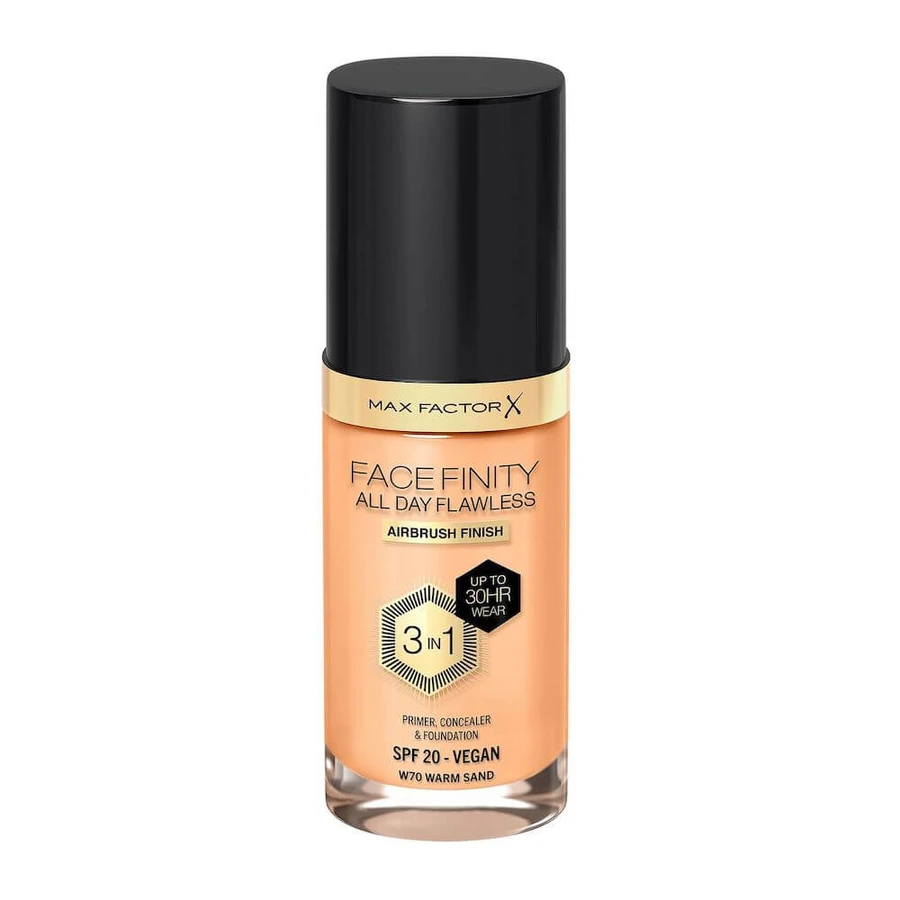 Max Factor Facefinity Facefinity All Day Flawless 3 in 1 Liquid Foundation W70 Warm Sand, 30ml