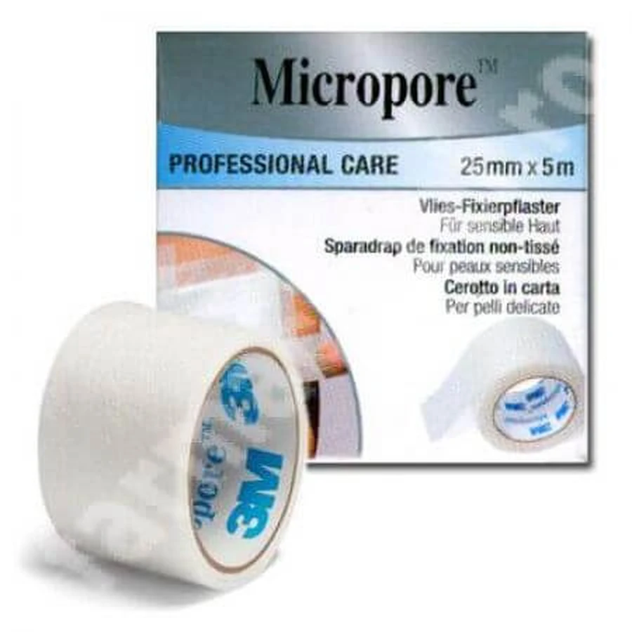 Micropore zelfklevend tape met papieren achterkant, 25 mm x 5 m, 3M
