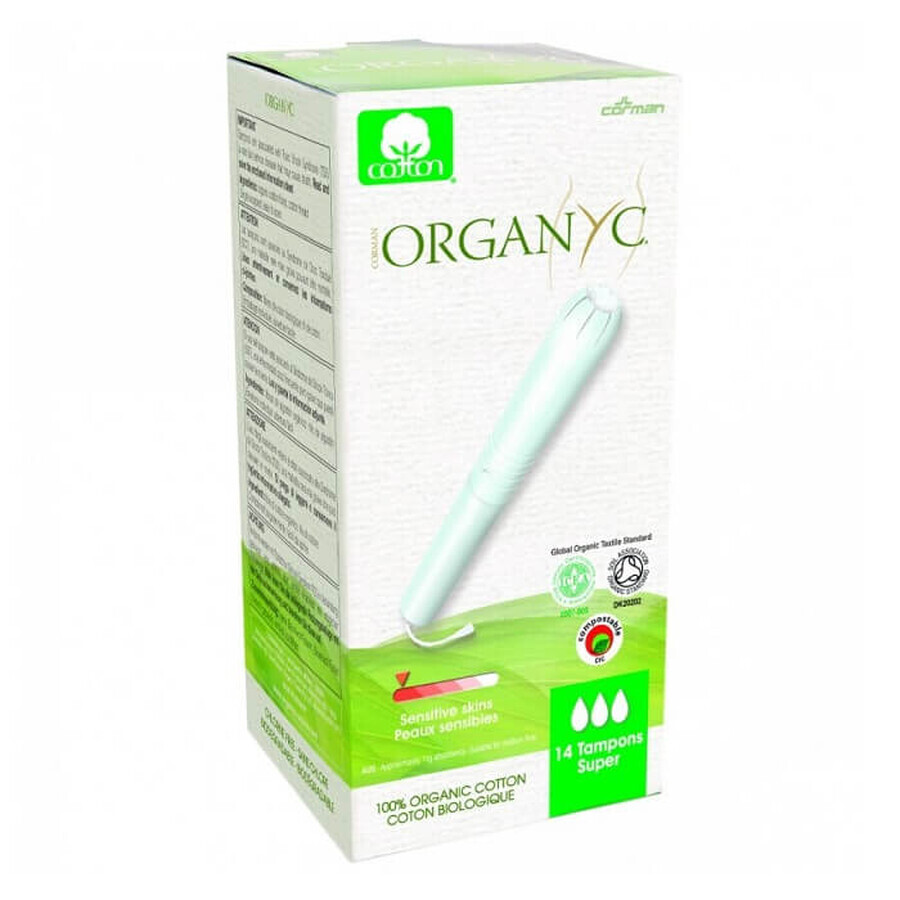 Tampons en coton bio avec super applicateur, 14 pièces, Organyc