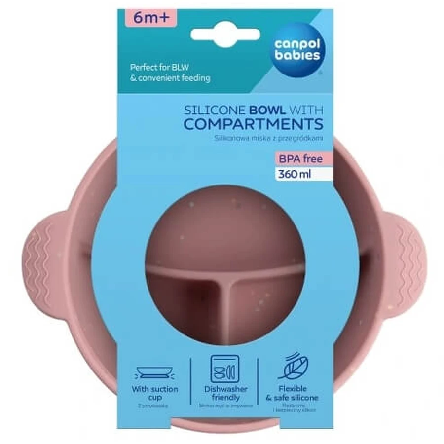 Canpol Babies Siliconen voerbakje met 3 compartimenten 51/403 roze 360ml, 6m+