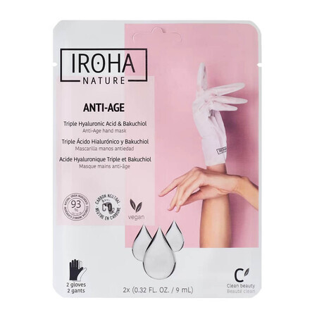 Iroha Nature Anti-Ageing Anti-aging hand mask for rk Triple Hyaluronic Acid amp; Bakuchiol, 2x9ml