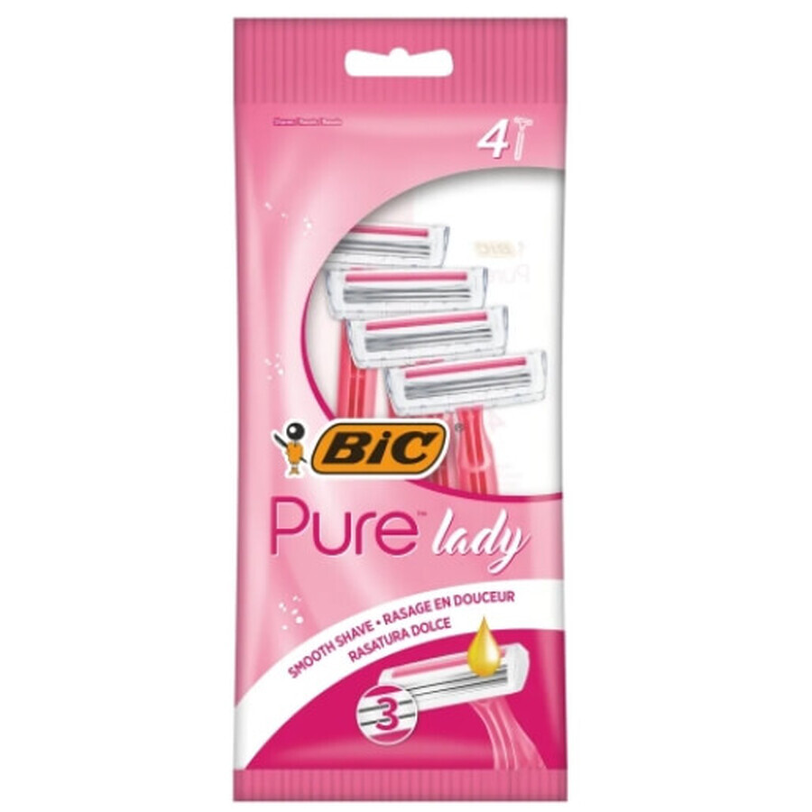 Bic, Pure Lady, Maquinillas de afeitar desechables para mujer, 4 piezas