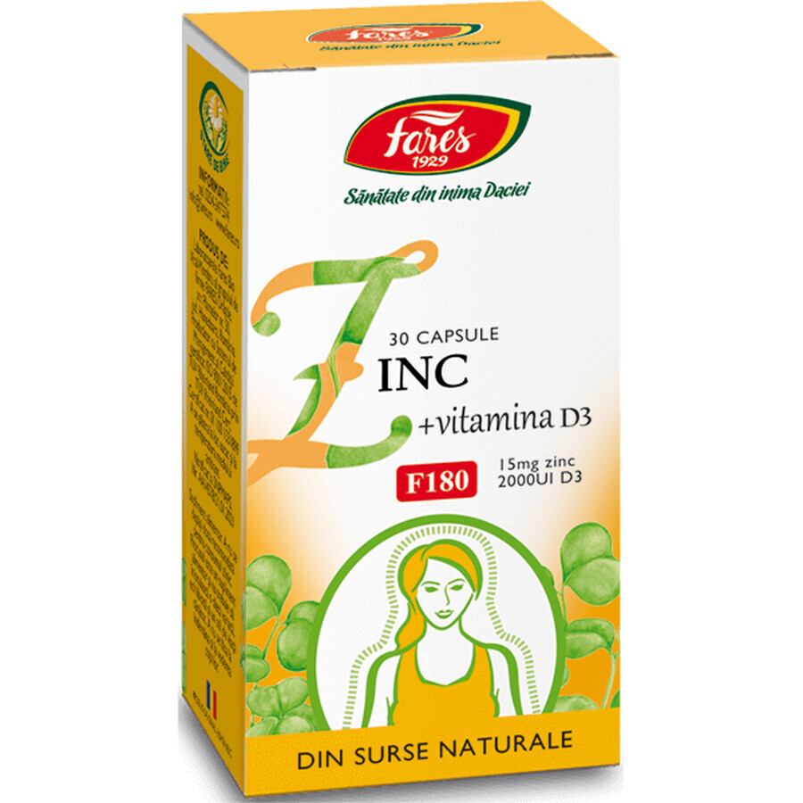 Zinco con vitamina D3, 30 capsule, Fares