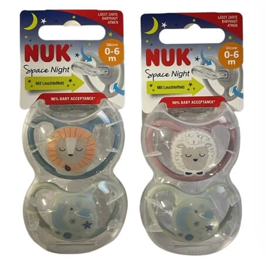 Nuk, silicone Space Night, pacifier. Gr.1, 2 pcs.