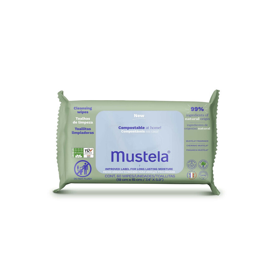 Mustela, Composteerbare reinigingsdoekjes, 60 stuks