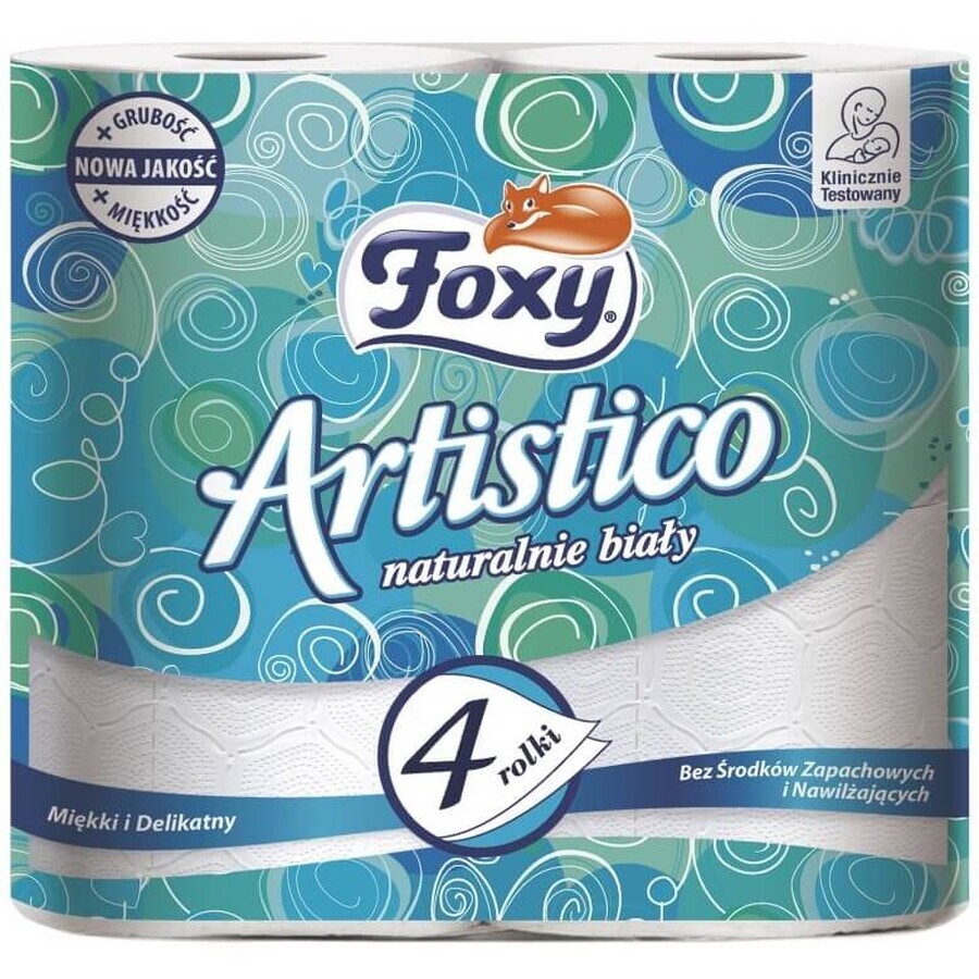 Foxy, Papel Higiénico Artistico Blanco Natural, 4 rollos