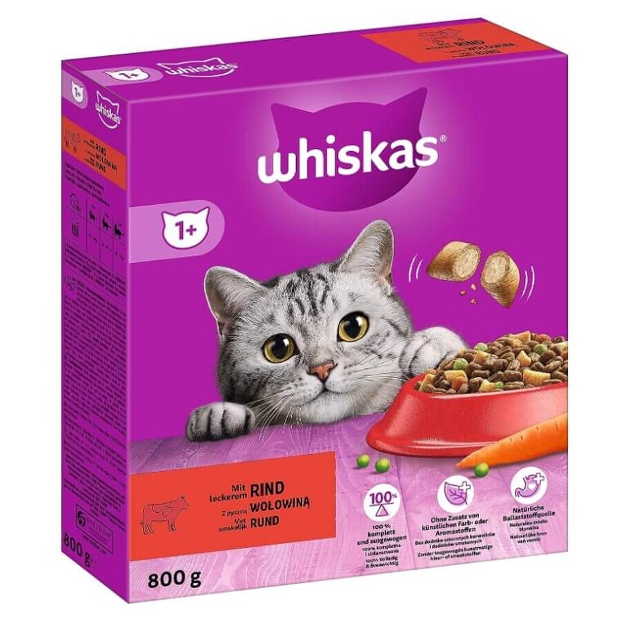 Whiskas, Adult 1+, Droog kattenvoer, rund, 800g