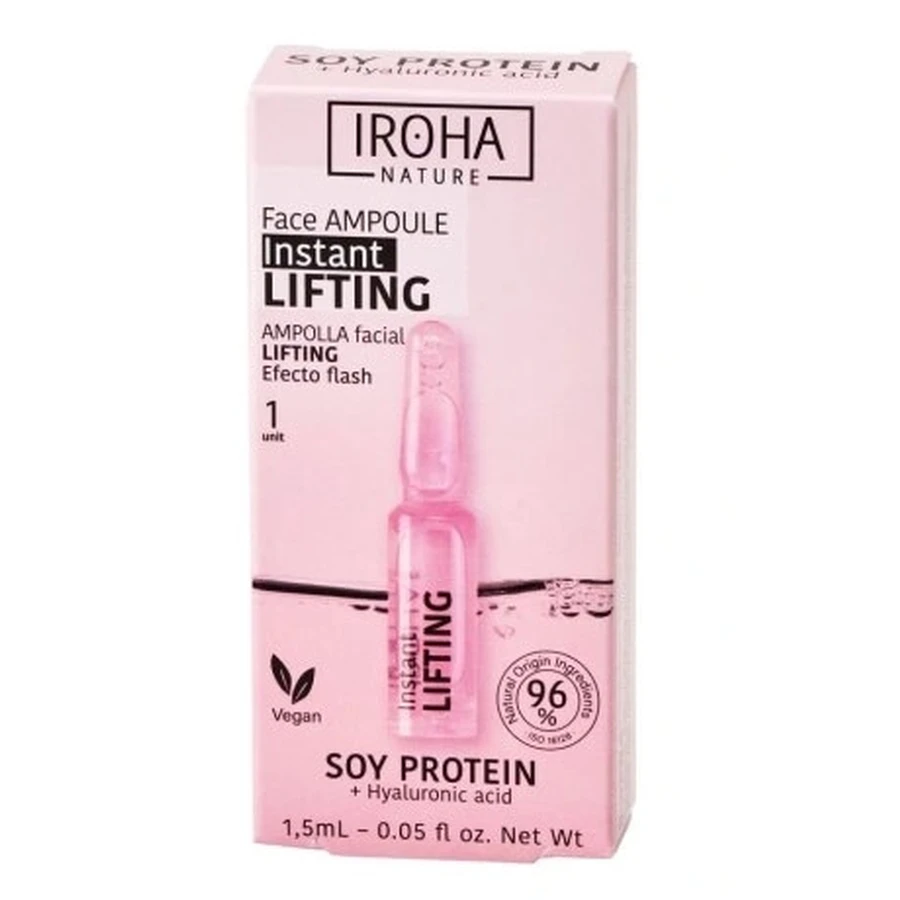 Iroha Nature liftend en verstevigend gezichtsampul met sojaproteïnen en hyaluronzuur, 1,5 ml