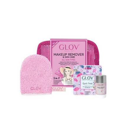 Glov Travel Set Todo Tipo de Pieles Guante Corrector de Maquillaje para Llevar + Imán Limpiador + Imán Desmaquillador + Bolsa de Maquillaje