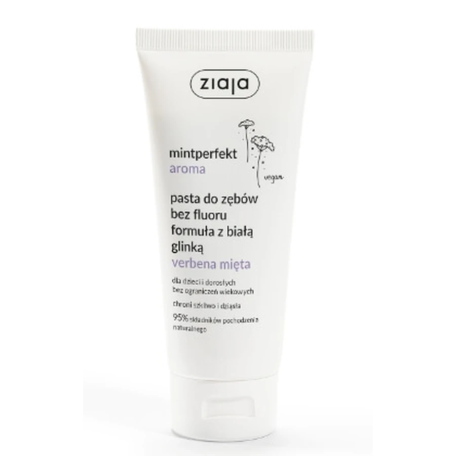 Ziaja, Dentifricio senza fluoro al gusto di menta con argilla verbena mita, 100 ml - Durata di conservazione prolungata!