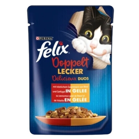 Felix, vochtig kattenvoer voor volwassen katten, rund en gevogelte, 85g