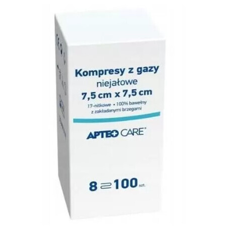 Apteo Care, gaaskompressen, niet-irriterend, 7,5x7,5cm, 100 stuks - Lange levensduur!