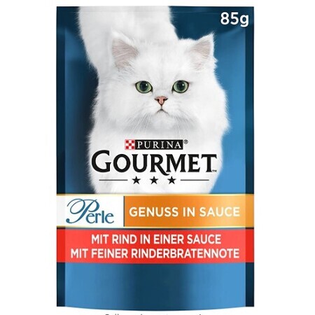 Purina, Gourmet Pearls, Vochtig kattenvoer, rundvlees in jus met rosbiefsmaak, 85g