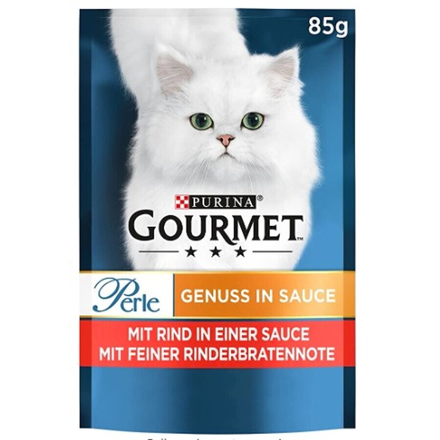 Purina, Gourmet Pearls, Vochtig kattenvoer, rundvlees in jus met rosbiefsmaak, 85g