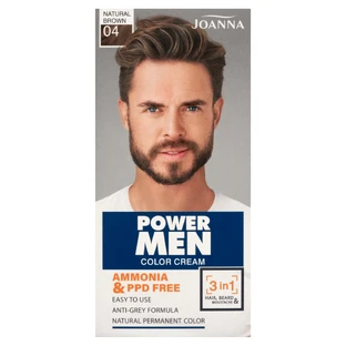 Joanna Power Men Color Cream 3in1 Beard and Hair Color 04 Natural Brown, 30g