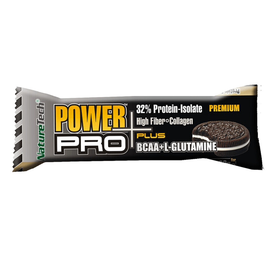 POWER PRO PLUS 32% eiwitreep met BCAA en L-GLUTAMINE, met koekjes en slagroom, 80g, Nature Tech