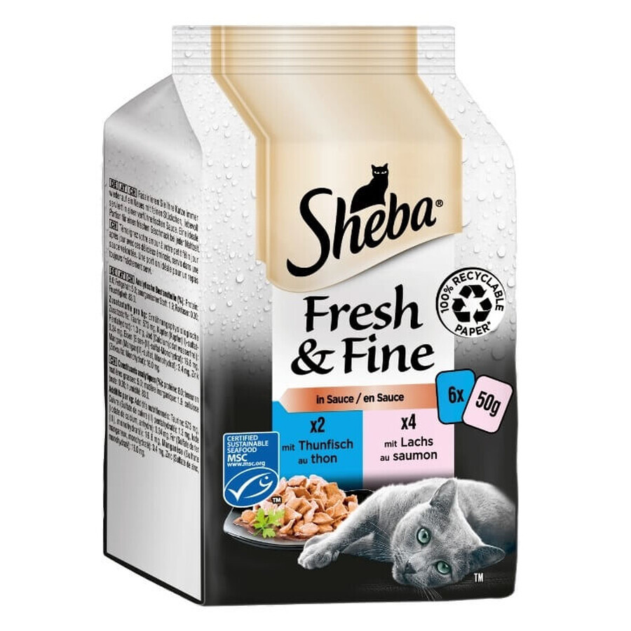 Sheba, Fresh amp; Fine, zakjes voor katten, bot en vet, 6x50g