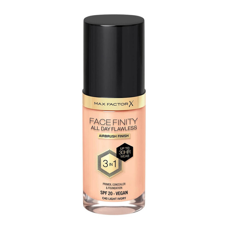 Max Factor Facefinity All Day Flawless 3 în 1 Fond de ten lichid C40 Light Ivory, 30ml