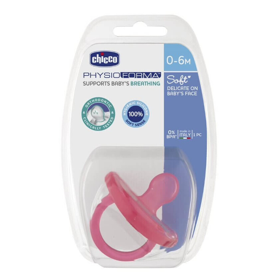 Chicco PhysioForma Zachte siliconen fopspeen 0-6m Lichtrood, 1 st.