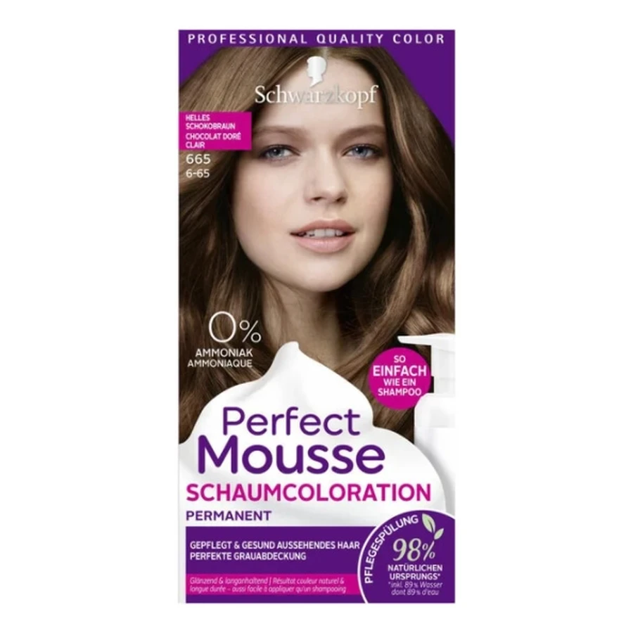 Schwarzkopf, Perfect Mousse, 665 Light Chocolate Bir, Mousse cire colorante