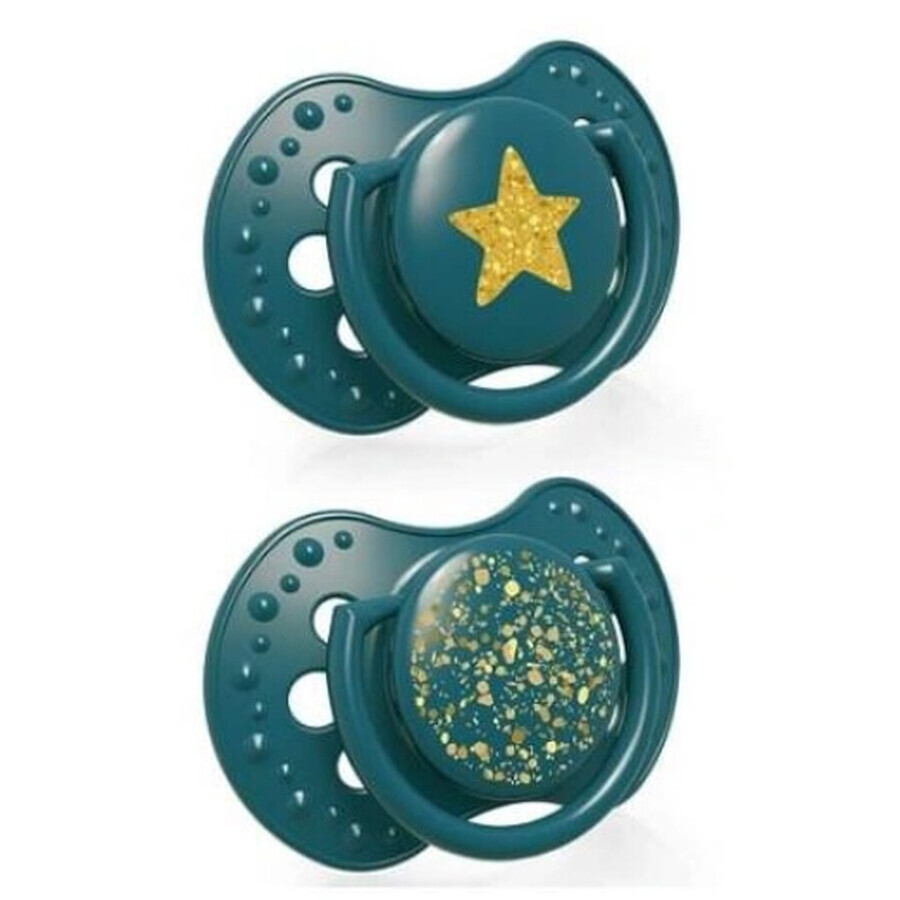 Lovi, Siliconen dynamische fopspeen Stardust 3-6m 22/893 groen, 2 stuks