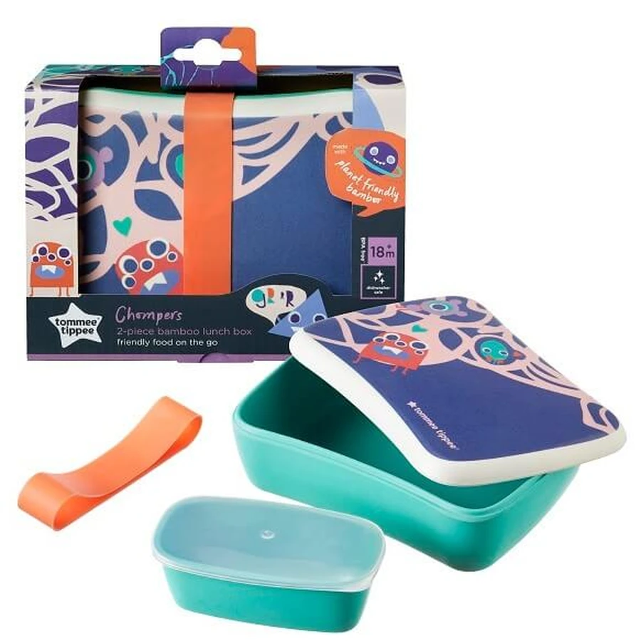 Tommee Tippee, Chompers, 2-częściowe bambusowe pudełko śniadaniowe dla maluchów, 1 sztuka: ceny i cechy
