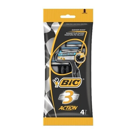 Bic 3 Action Scheermes met enkele rand en 3 mesjes, 4 stuks