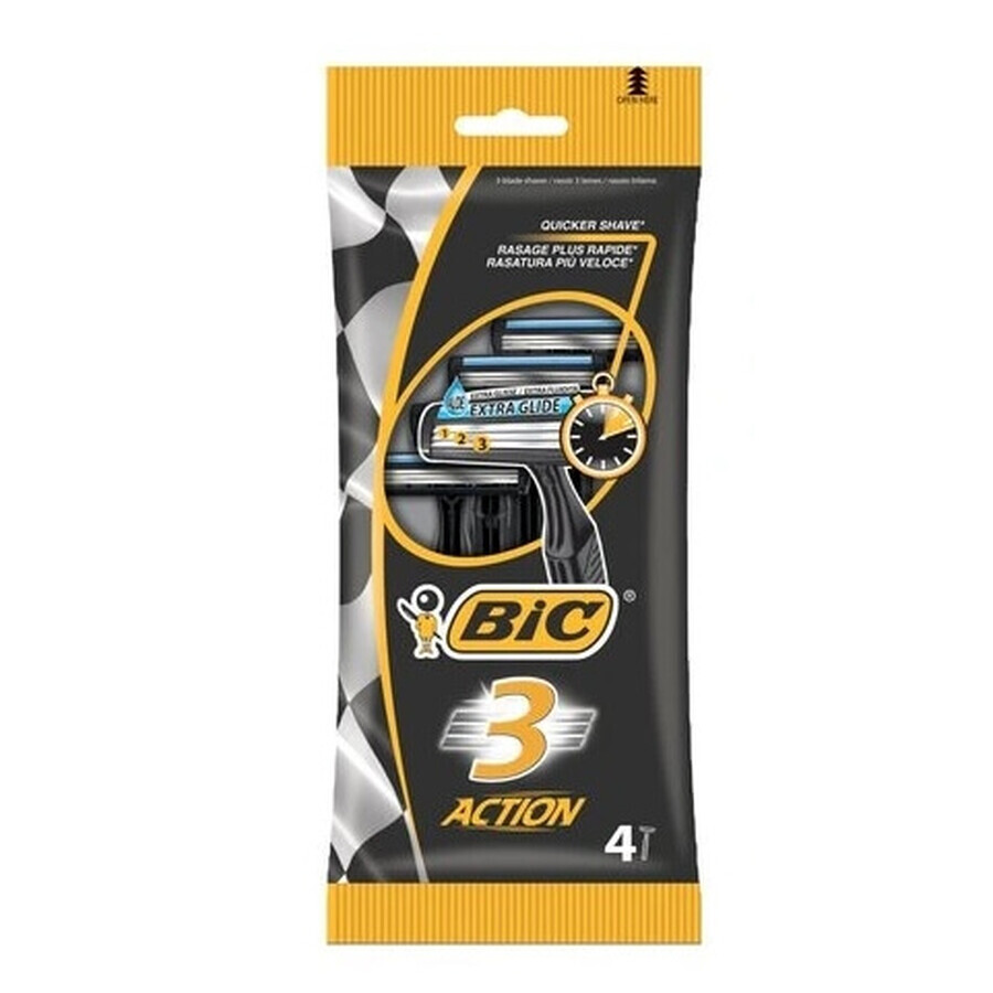 Bic 3 Action Scheermes met enkele rand en 3 mesjes, 4 stuks