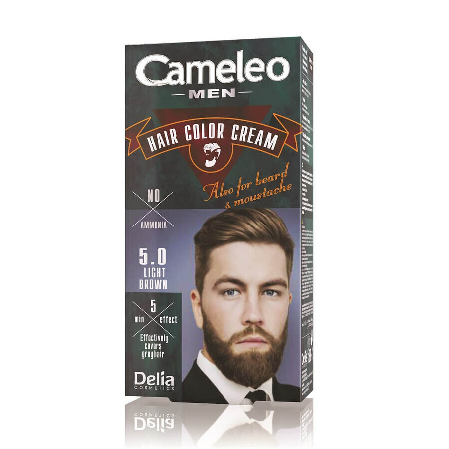 Cameleo Men Hair Color Cream Beard and Hair Dye 5.0 Light Brown, 30ml