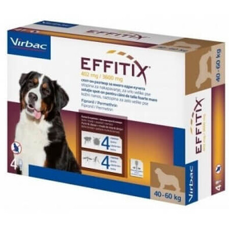 Antiparassitario per cani 40-60 kg Effitix XL, 4 pipette, Virbac