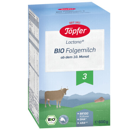 Latte in polvere Bio 3 Lactana, +10 mesi, 600 g, Topfer