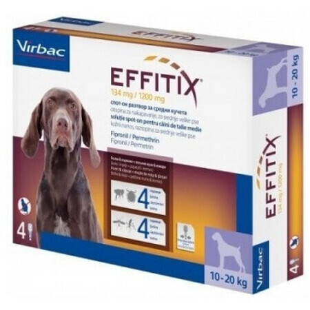 Antiparasiticum voor honden 10-20 Kg Effitix M, 4 pipetten, Virbac