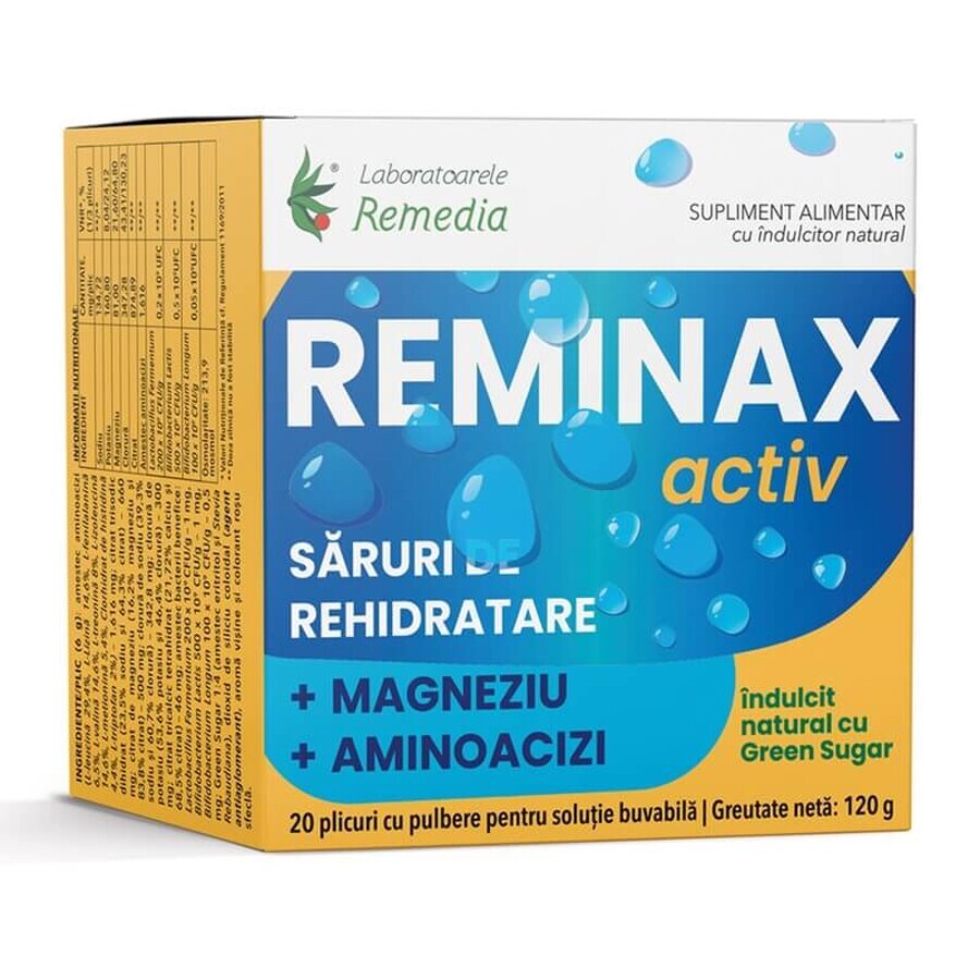 Reminax Activ rehydratiezout + magnesium en aminozuren, 20 sachets, Remedia