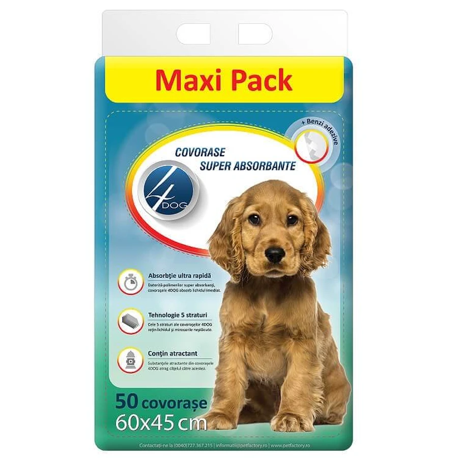 Tapis absorbant pour chiens, 60x45 cm, 50 pièces, 4Dog