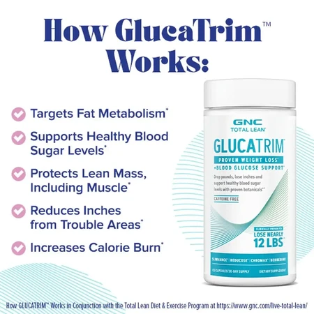 Formule avancée de perte de poids GlucaTrim Total Lean, 120 gélules, GNC, GNC